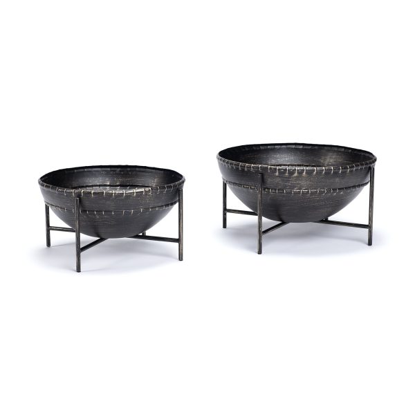 Set Of Two Metal Bowls With Stands - Image 3