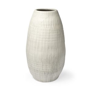 White Embossed Stripes Ceramic Vase