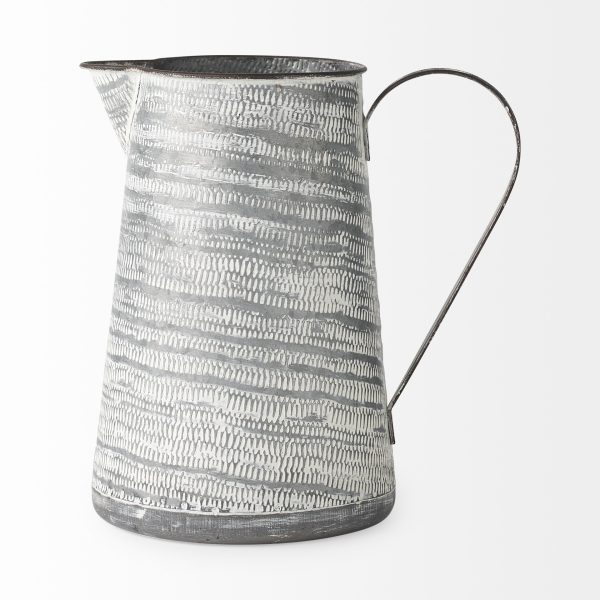 11" Gray and White Abstract Metal Jug Vase - Image 3