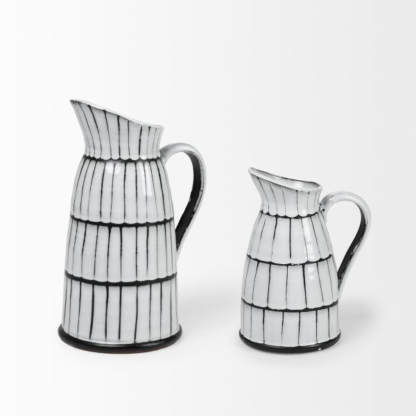 10" White And Black Artisan Glaze Ceramic Pitcher - Image 2