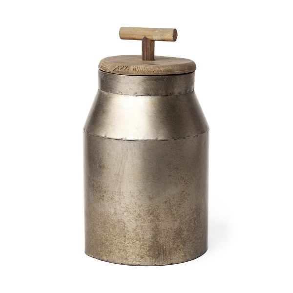 14" Silver Metal Decorative Canister - Image 2