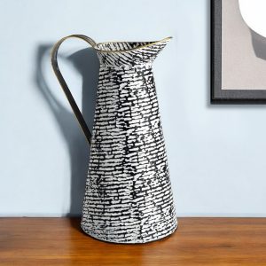 14" Black and White Metal Abstract Cylinder Jug Vase