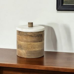 Petite Brown Wooden Round Storage Box