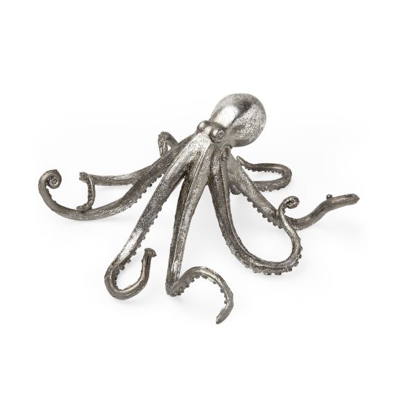 12" Antiqued Silver Resin Octopus Tabletop Sculpture - Image 2