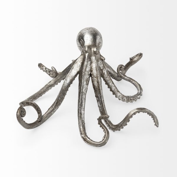 12" Antiqued Silver Resin Octopus Tabletop Sculpture - Image 3