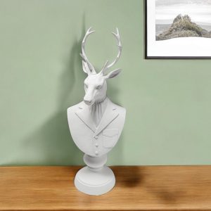 White Resin Suited Deer Bust Decor Piece