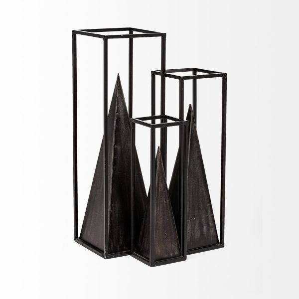 Black Metal Framed Pyramid Sculpture - Image 3