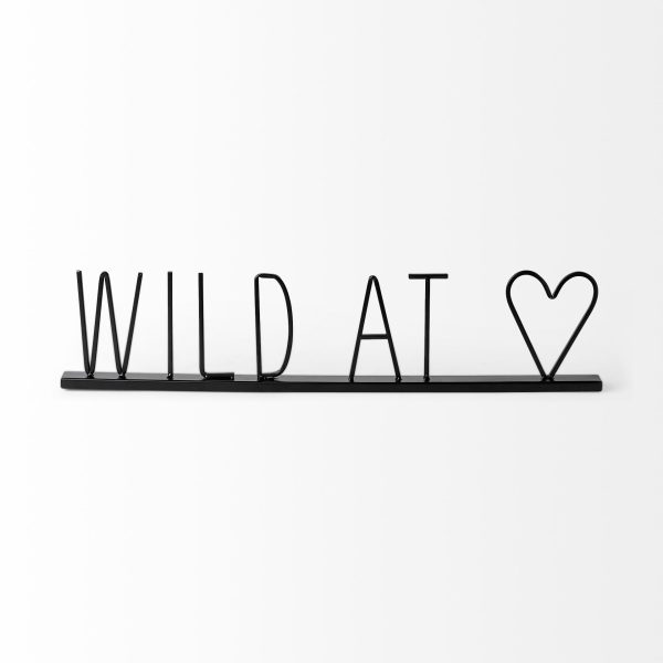 24" Black and Brown Metal And Wood Wild At Heart Tabletop Sign - Image 3