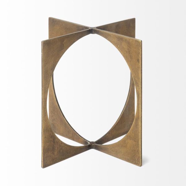 6" Burnished Gold Metal Circle Square Sculpture - Image 3