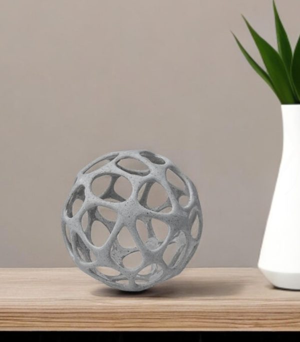 Light Gray Metal Hollow Orb Sculpture - Image 2