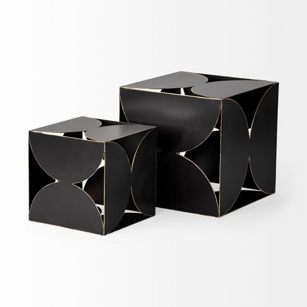 8" Contemporary Black Metal Geo Cube Sculpture - Image 3