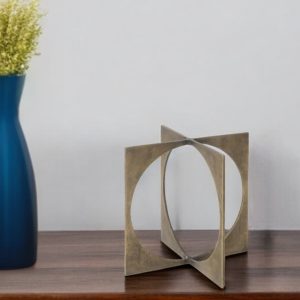 10" Burnished Gold Metal Circle Square Sculpture