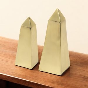 Set Of Two Gold Metal Elongated Pyramid Decor Pieces