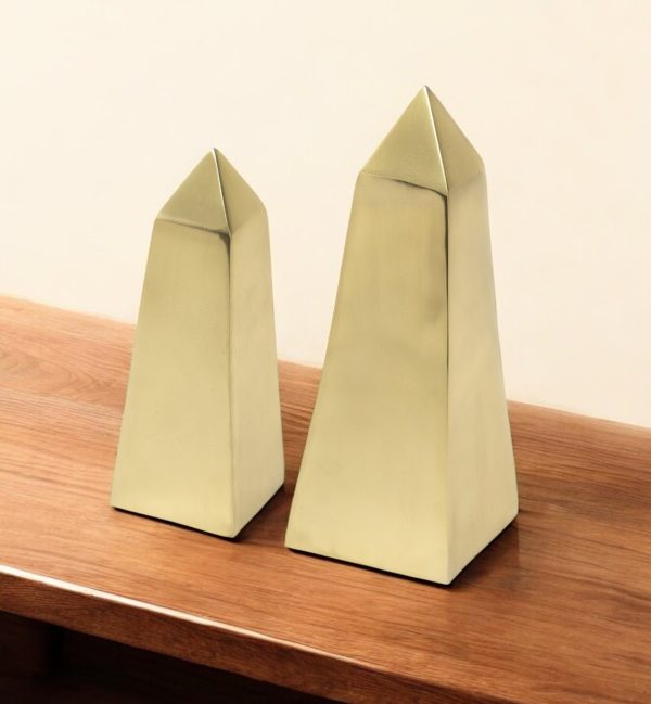 Set Of Two Gold Metal Elongated Pyramid Decor Pieces