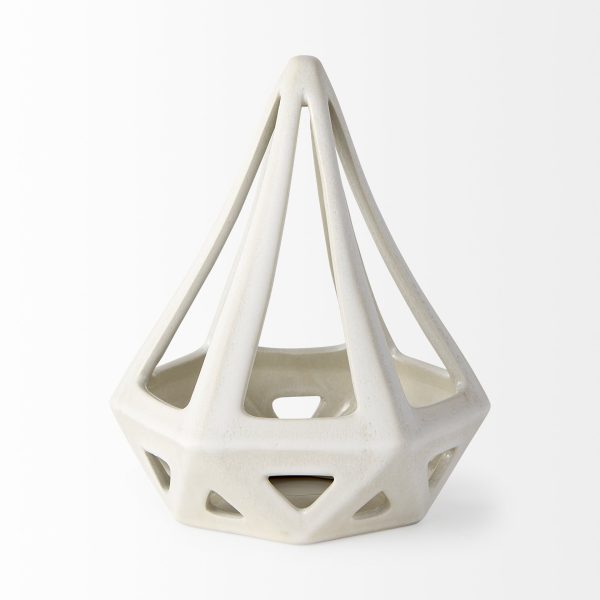 White Crackle Glaze Ceramic Conical Sculpture - Image 2