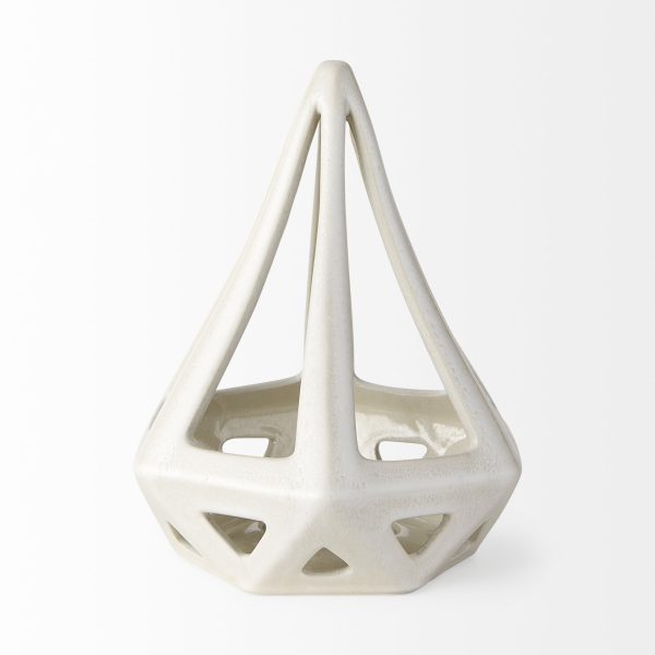 White Crackle Glaze Ceramic Conical Sculpture - Image 3