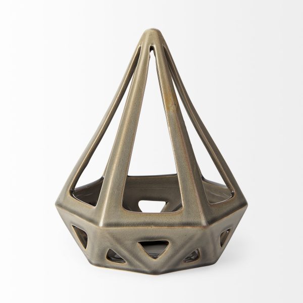 Khaki Crackle Glaze Ceramic Conical Sculpture - Image 2