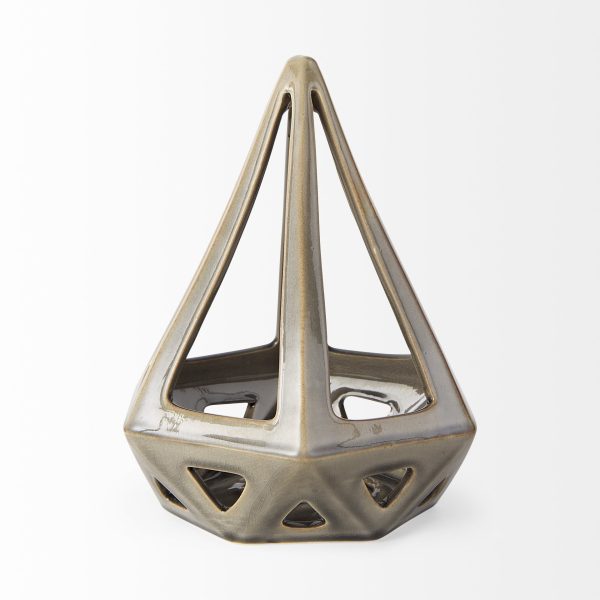 Khaki Crackle Glaze Ceramic Conical Sculpture - Image 3