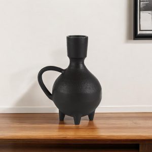 7" Black Ceramic Round Jug Vase