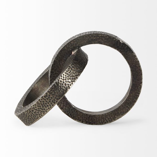 Two Ring Gray Hammered Metal Sculpture - Image 3