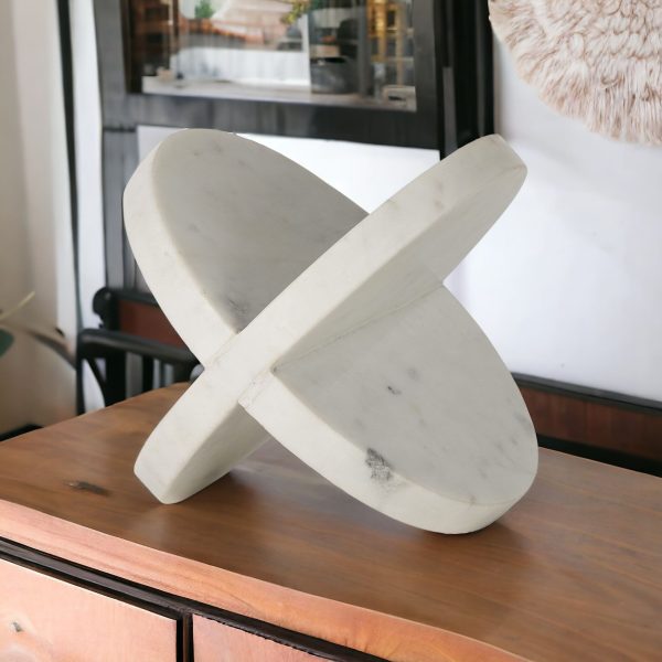 White Marble Geometric Circular Sculpture - Image 2