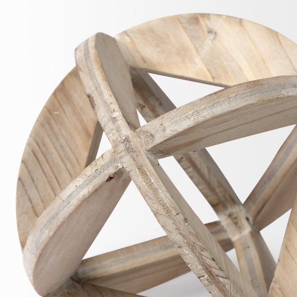 5" Natural Solid Wood Geometric Orb Tabletop Sculpture - Image 3