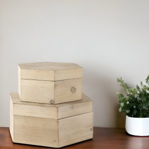 Set of Two 12" Natural Solid Wood Box