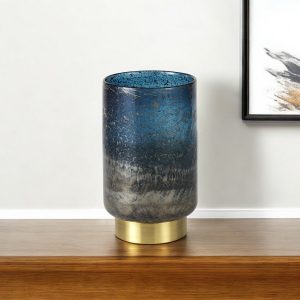 10" Artisan Blue and Gold Metallic Flat Bottom Vase