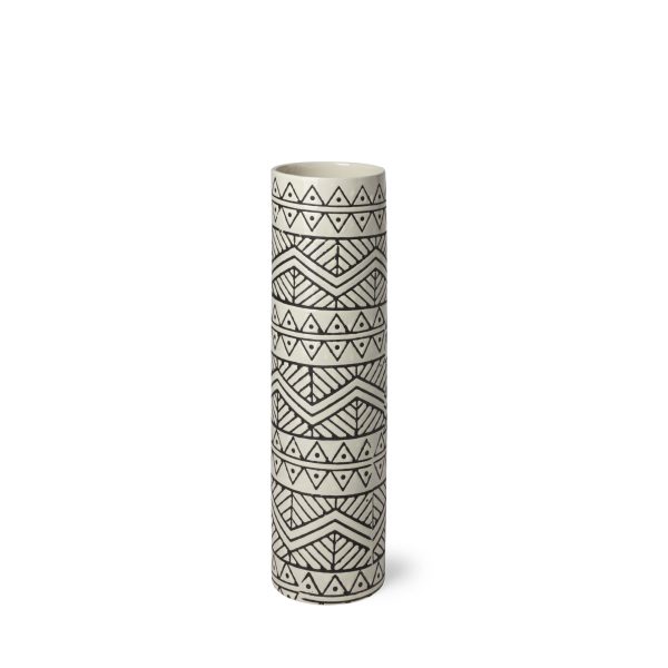 14" Ceramic Cream Geometric Cylinder Table Vase