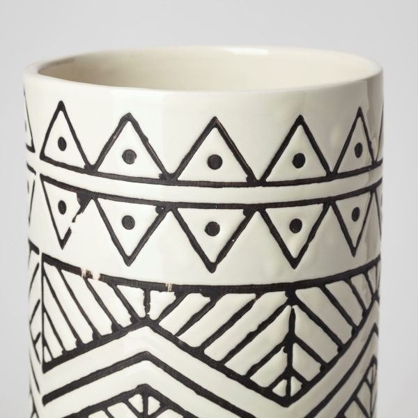 14" Ceramic Cream Geometric Cylinder Table Vase - Image 3