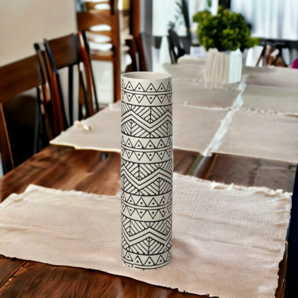 14" Ceramic Cream Geometric Cylinder Table Vase - Image 2