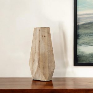 19" Natural Solid Wood Faceted Geometric Table Vase