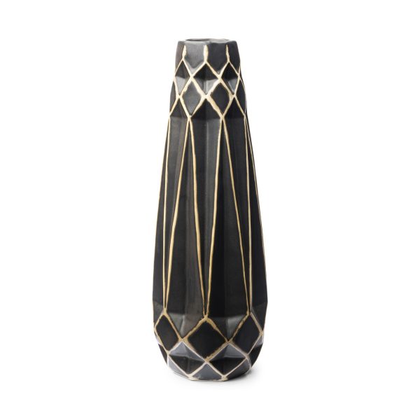 18" Ceramic Black and Gold Abstract Cylinder Table Vase - Image 2