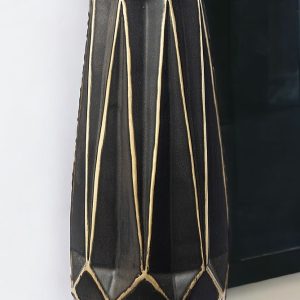 18" Ceramic Black and Gold Abstract Cylinder Table Vase