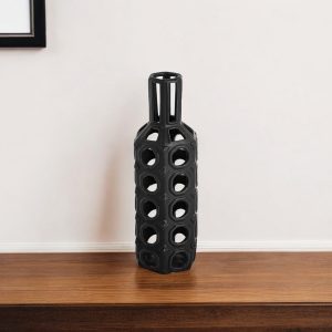 12" Black Ceramic Pierced Geometric Cylinder Table Vase