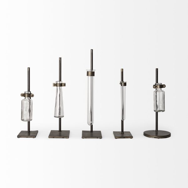 Set of Five Test Tube Vases with Metal Bases - Image 2