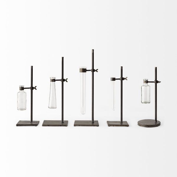 Set of Five Test Tube Vases with Metal Bases - Image 3