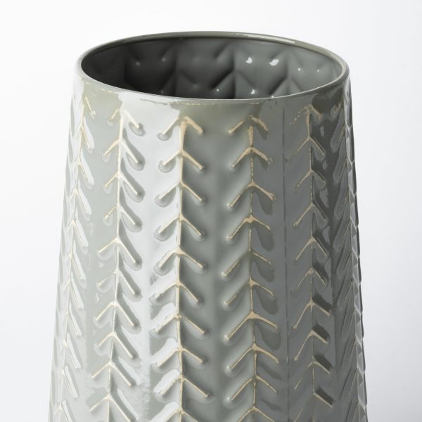 11" Green Organically Chevron Embossed Metal Vase - Image 2