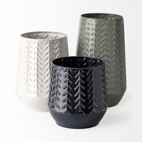 7" Navy Organically Embossed Chevron Metal Vase - Image 3