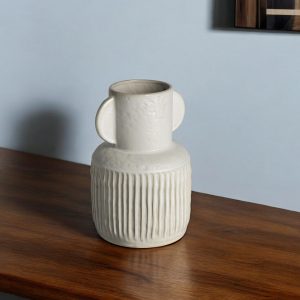 12" Whitewash Handled Textured Ceramic Vase
