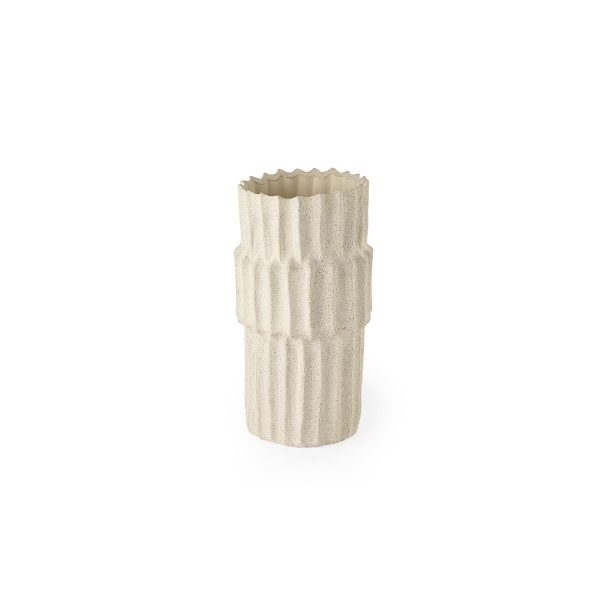 14" Sand Organic Textured Ceramic Cylinder Table Vase - Image 2