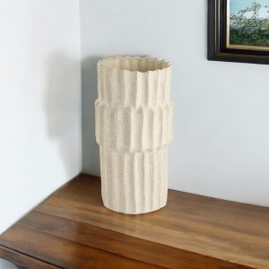 14" Sand Organic Textured Ceramic Cylinder Table Vase