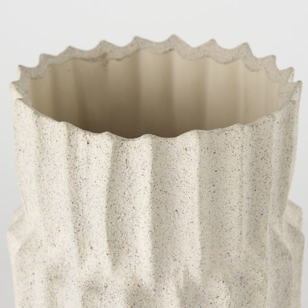 14" Sand Organic Textured Ceramic Cylinder Table Vase - Image 3