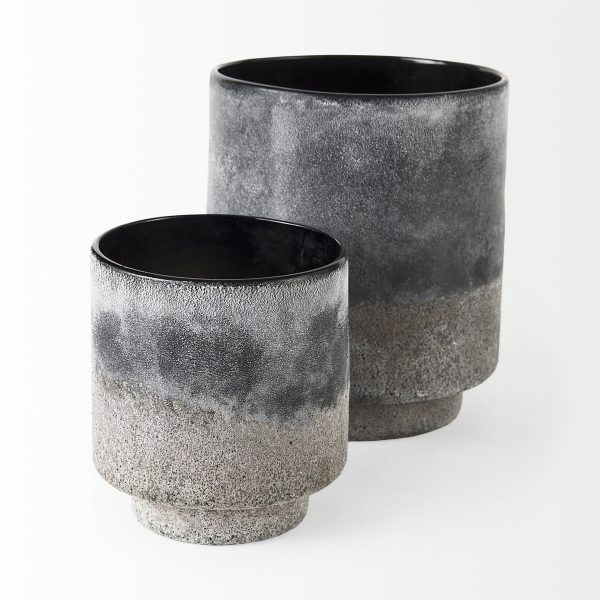 6" Black Brown and Gray Ombre Textured Ceramic Vase - Image 3