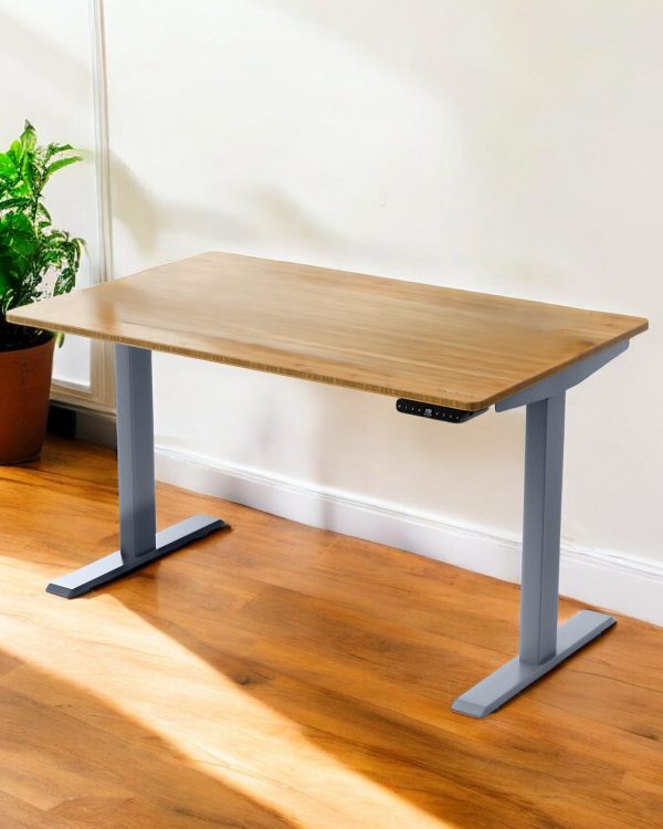 30" Adjustable Brown and Gray Stainless Steel Computer Desk - Image 2