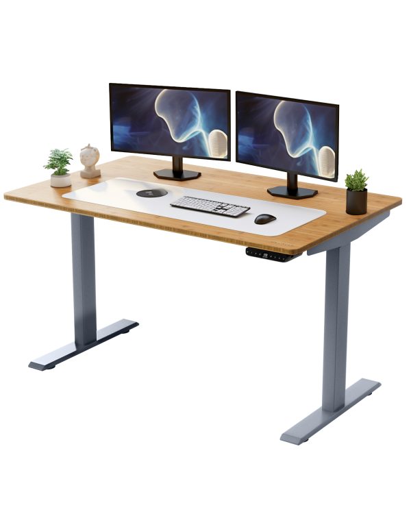 30" Adjustable Brown and Gray Stainless Steel Computer Desk - Image 3