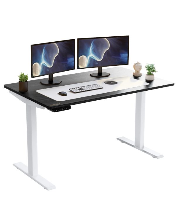 White and Black 52" Bamboo Dual Motor Electric Office Adjustable Computer Desk - Image 3