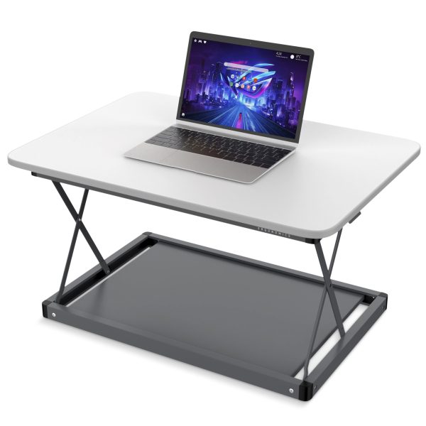 20" Adjustable White and Silver Stainless Steel Standing Desk Converter - Image 3