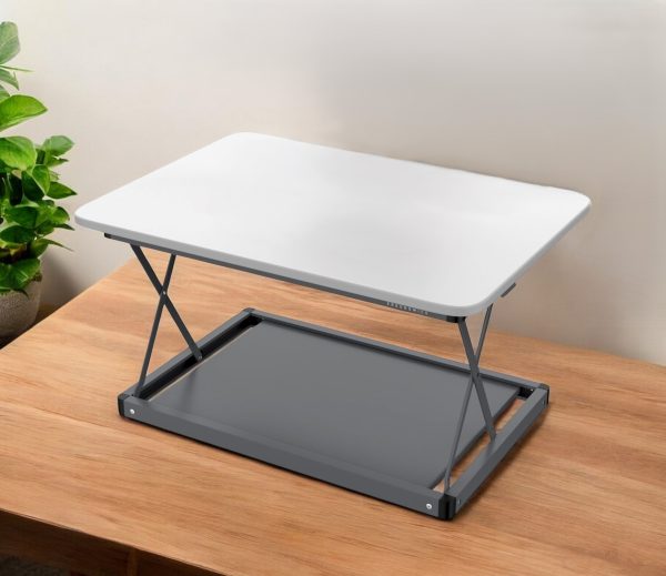 20" Adjustable White and Silver Stainless Steel Standing Desk Converter - Image 2