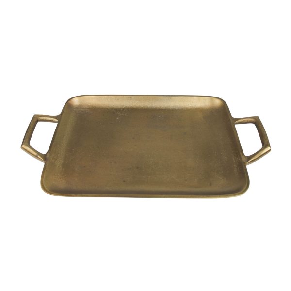 16" Gold Rustic Metal Tray With Handles - Image 2